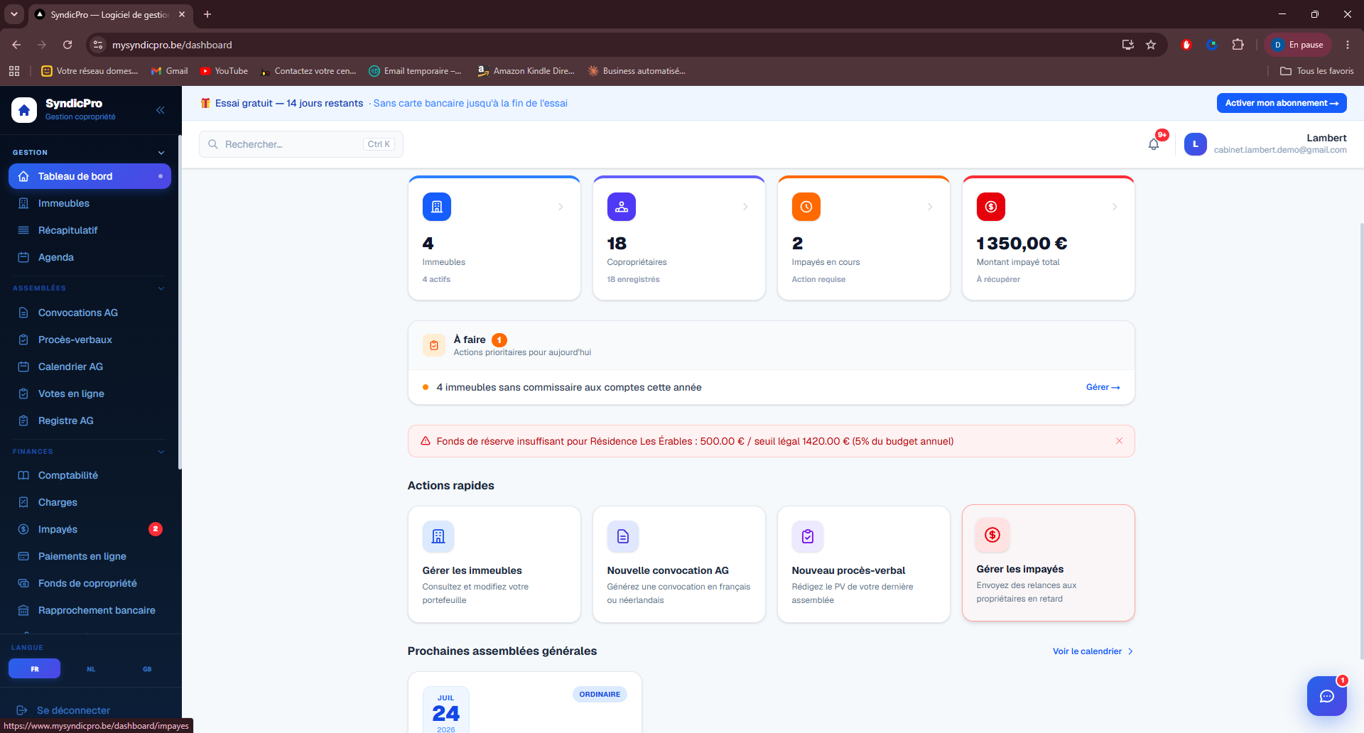 Dashboard principal SyndicPro